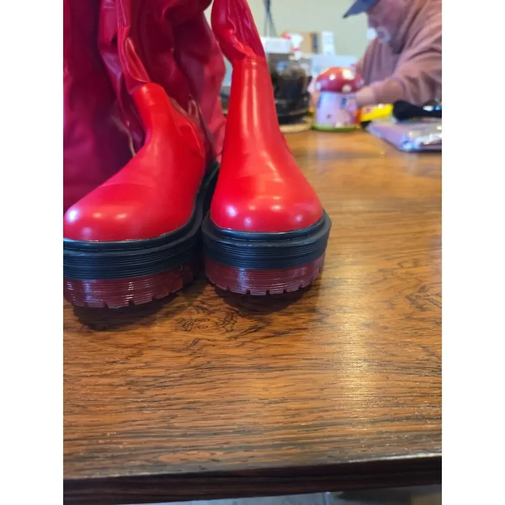 Azalea Wang Red Over Knees Boots Women's Size 8 - Picture 3 of 16
